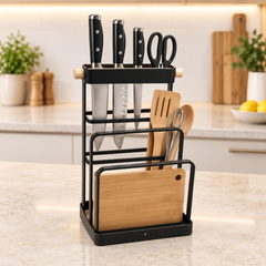 منظّم مطبخ أسود لحامل غطاء الطنجرة و السكاكين | Black Kitchen Knife and Utensil Organizer