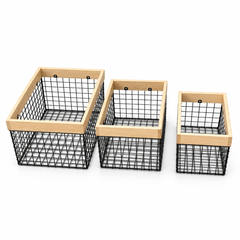 مجموعة سلال تخزين شبكية بإطار خشبي | Set of Wire Storage Baskets with Wooden Frames