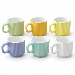 طقم مجّات ملوّنة مضلّعة 6 قطع | 6-Piece Colourful Ribbed Mug Set