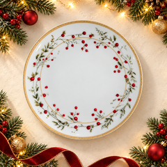 طبق تقديم كريسماس دائري بحافة ذهبية | Gold-Rimmed Round Christmas Serving Plate