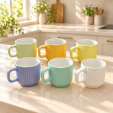 طقم مجّات ملوّنة مضلّعة 6 قطع | 6-Piece Colourful Ribbed Mug Set
