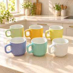 طقم مجّات ملوّنة مضلّعة 6 قطع | 6-Piece Colourful Ribbed Mug Set