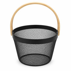 سلة فواكه شبكية بمقبض خشبي | Mesh Fruit Basket with Wooden Handle