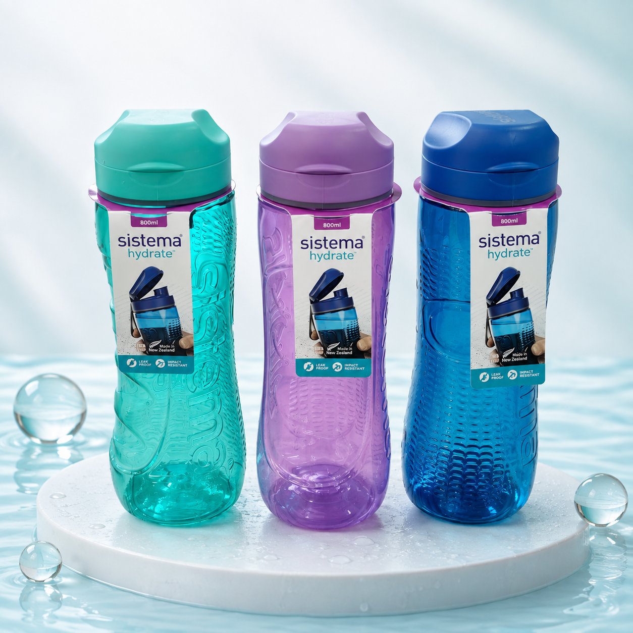Sistema Hydrate 800ml water bottles in teal, purple and navy - زجاجة مياه سيستيما هايدريت 800مل بألوان فيروزي وبنفسجي وكحلي