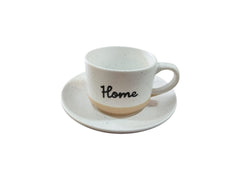 "Home" Ceramic Teacup & Saucer Set – Set of 6