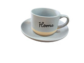"Home" Ceramic Teacup & Saucer Set – Set of 6