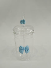 Glass Cup with Straw & Silicone Bow