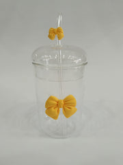 Glass Cup with Straw & Silicone Bow