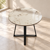 طاولة دائرية بسطح سيراميك وقاعدة سوداء | Round Ceramic-Top Table with Black Base