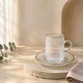 Glass Tea Cup & Saucer Set with Gold Rim