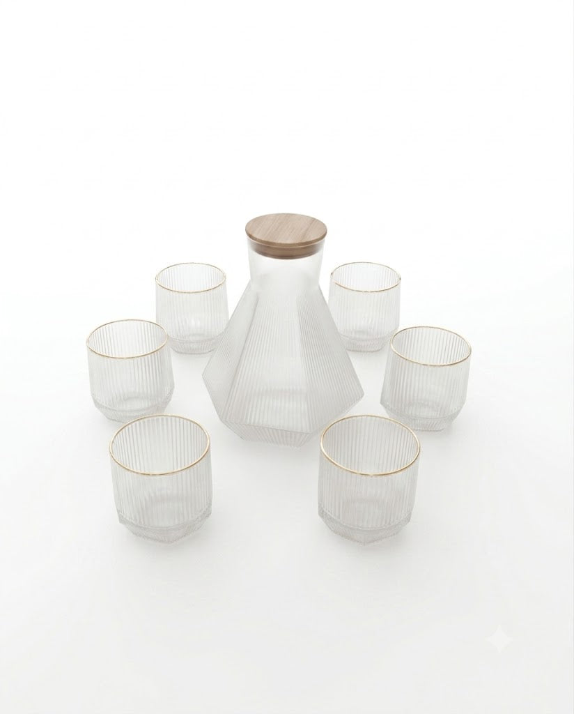 Elegant Ribbed Glass Carafe & Tumbler Set