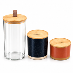 طقم مرطبانات تخزين 3 قطع بأغطية بمظهر خشبي | 3-Piece Storage Jar Set with Wood-Look Lids