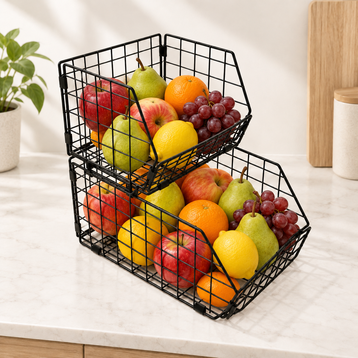 سلال فواكه معدنية سوداء بطابقين | Two-tier black metal fruit baskets
