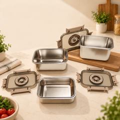 طقم علب حفظ طعام من الستانلس ستيل 3 قطع 1000 و1700 و2200 مل | 3-Piece Stainless Steel Food Storage Set
