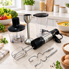 خلاط يدوي ومضرب كهربائي متعدد الاستخدامات مع ملحقات | Multi-Function Hand Blender and Mixer Set