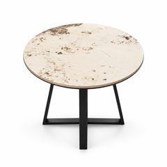 طاولة دائرية بسطح سيراميك وقاعدة سوداء | Round Ceramic-Top Table with Black Base
