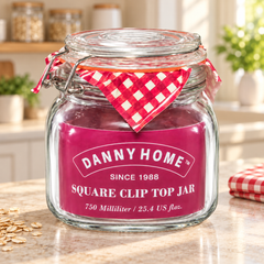 برطمان زجاجي مربع بغطاء مشبك داني هوم 750 مل | Danny Home 750 ml Square Clip Top Jar