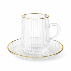 Glass Tea Cup & Saucer Set with Gold Rim