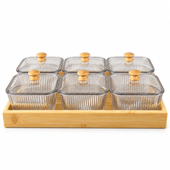 طقم أوعية تقديم مضلّعة بأغطية وصينية | Ribbed Serving Bowl Set with Lids and Tray