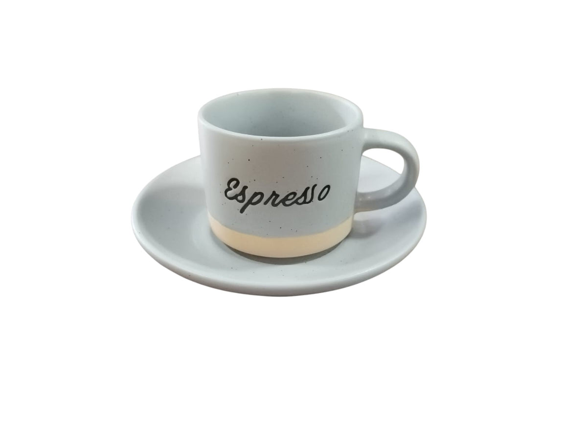 "Espresso" Ceramic Cup & Saucer Set – Set of 6