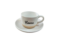 "Home" Ceramic Teacup & Saucer Set – Set of 6