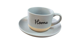 "Home" Ceramic Teacup & Saucer Set – Set of 6