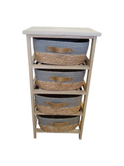 4-Tier Wooden Storage Unit with Woven Baskets