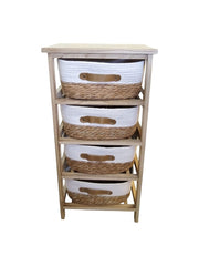 4-Tier Wooden Storage Unit with Woven Baskets