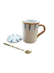 Ceramic Mug with Lid & Golden Spoon