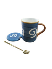 Ceramic Mug with Lid & Golden Spoon