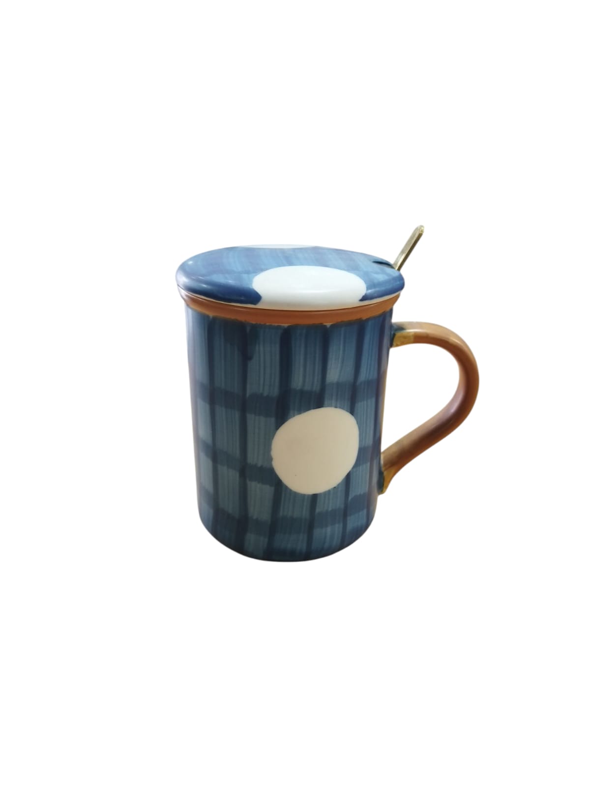 Ceramic Mug with Lid & Golden Spoon
