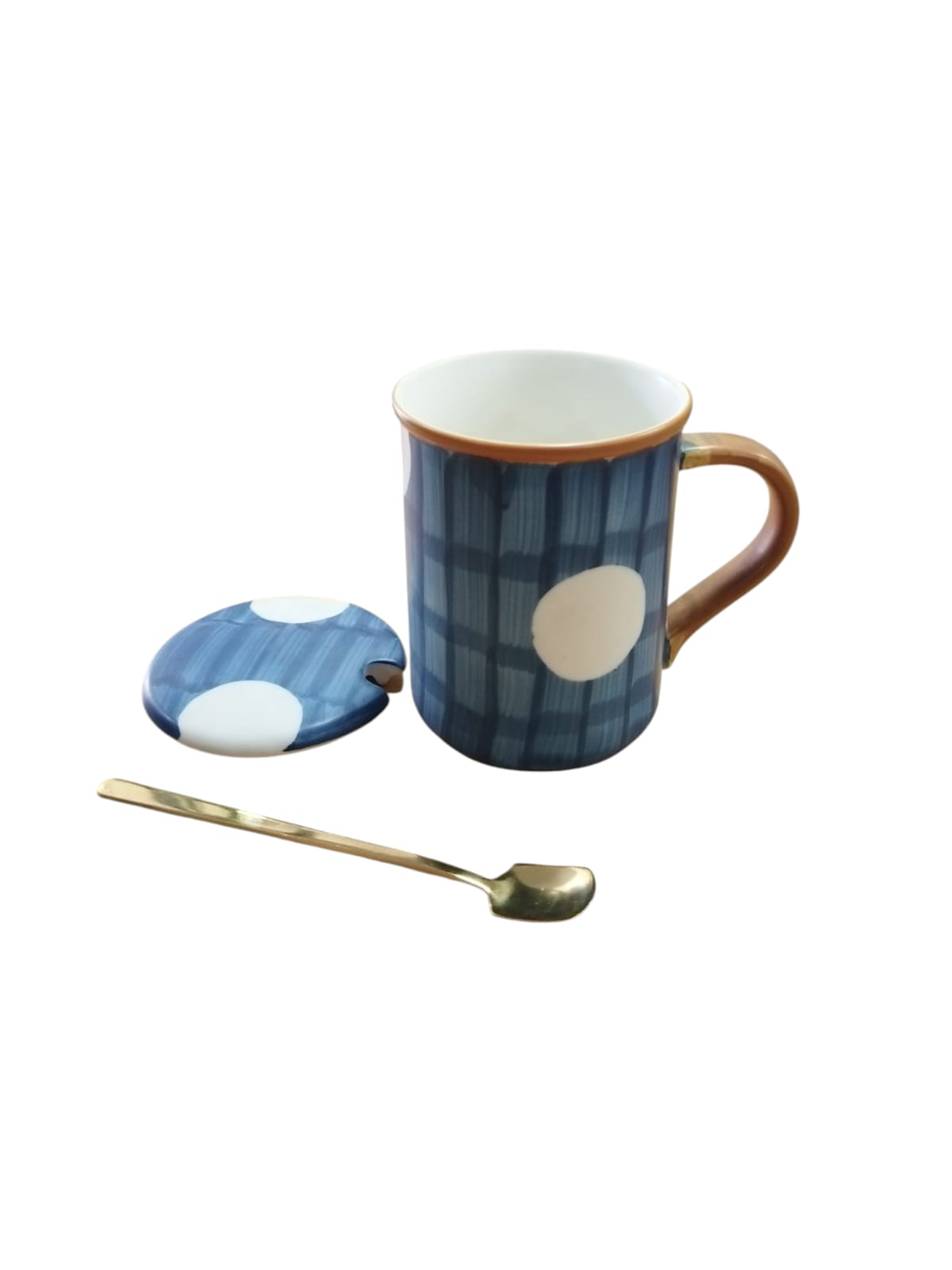 Ceramic Mug with Lid & Golden Spoon