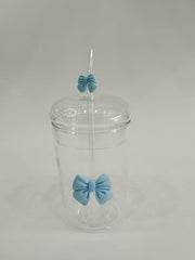 Glass Cup with Straw & Silicone Bow