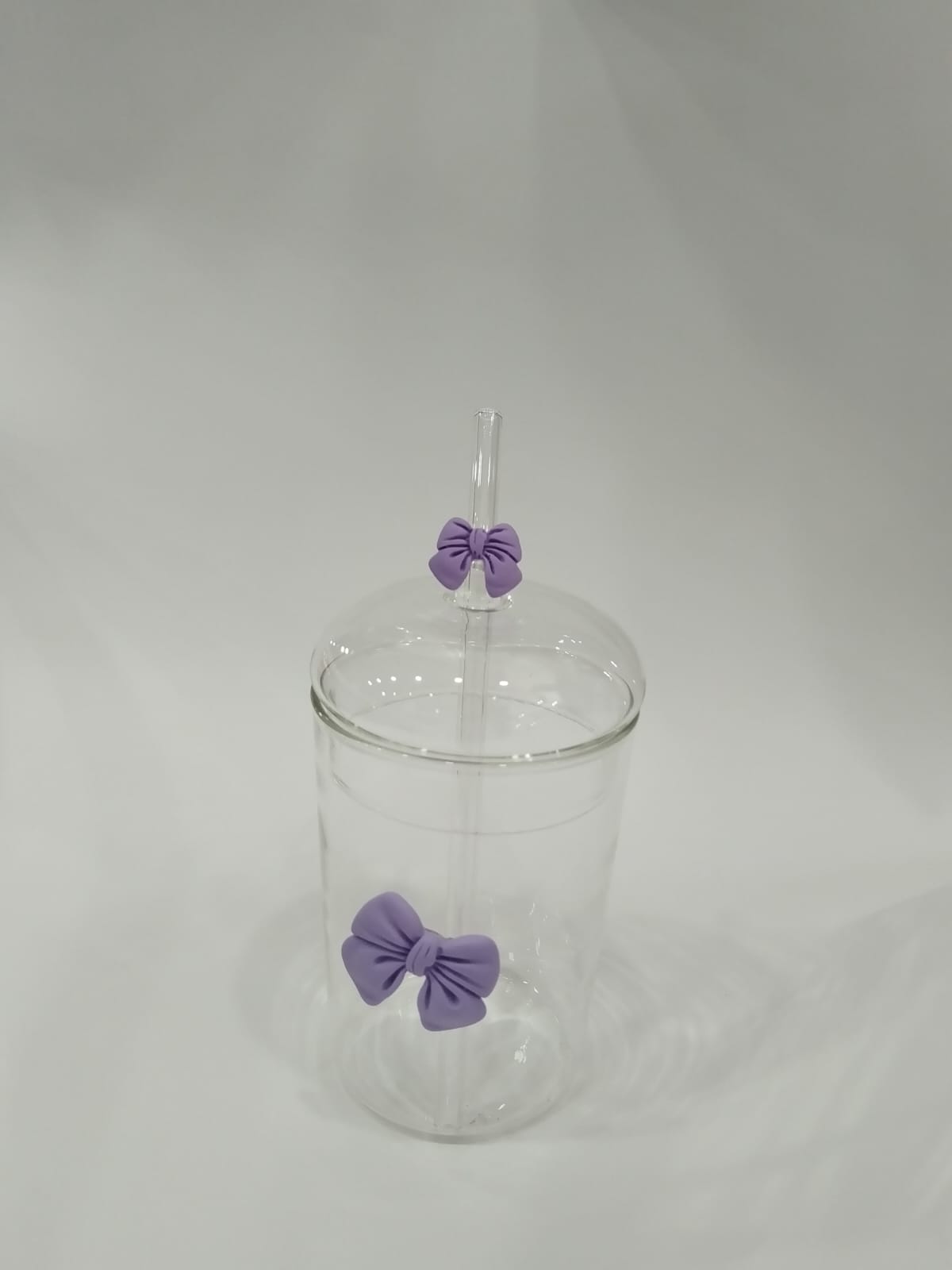 Glass Cup with Straw & Silicone Bow
