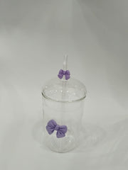 Glass Cup with Straw & Silicone Bow