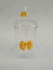 Glass Cup with Straw & Silicone Bow