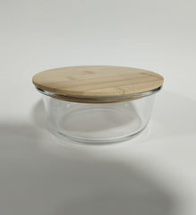 Round Glass Food Storage  with Bamboo Lids