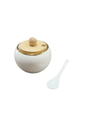 Ceramic Sugar Pot with Bamboo Lid & Spoon – White & Natural Wood
