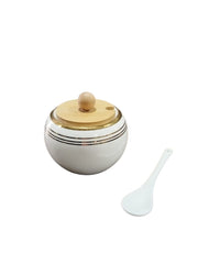 Ceramic Sugar Pot with Bamboo Lid & Spoon – White & Natural Wood
