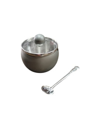 Metallic Sugar Pot with Lid & Spoon – Modern Grey & Silver Finish