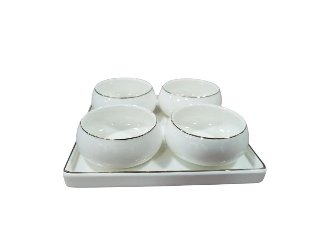 Set of 4 Ceramic Bowls with Serving Plate