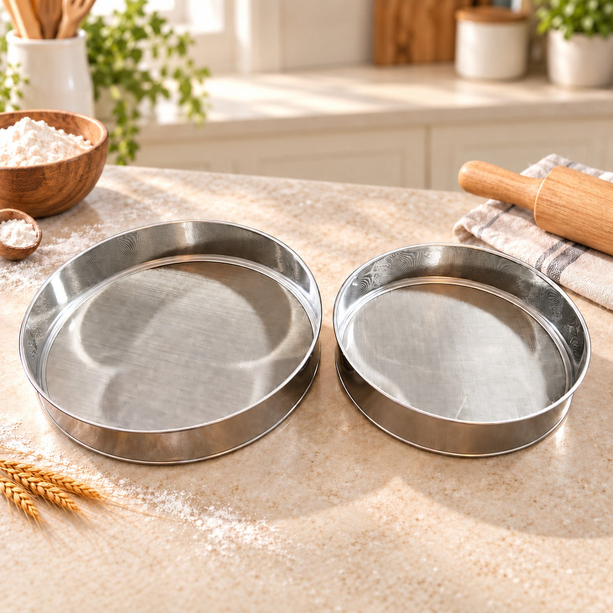 مناخل طحين دائرية من الستانلس ستيل 25 و30 سم | Stainless Steel Flour Sieves 25 & 30 cm