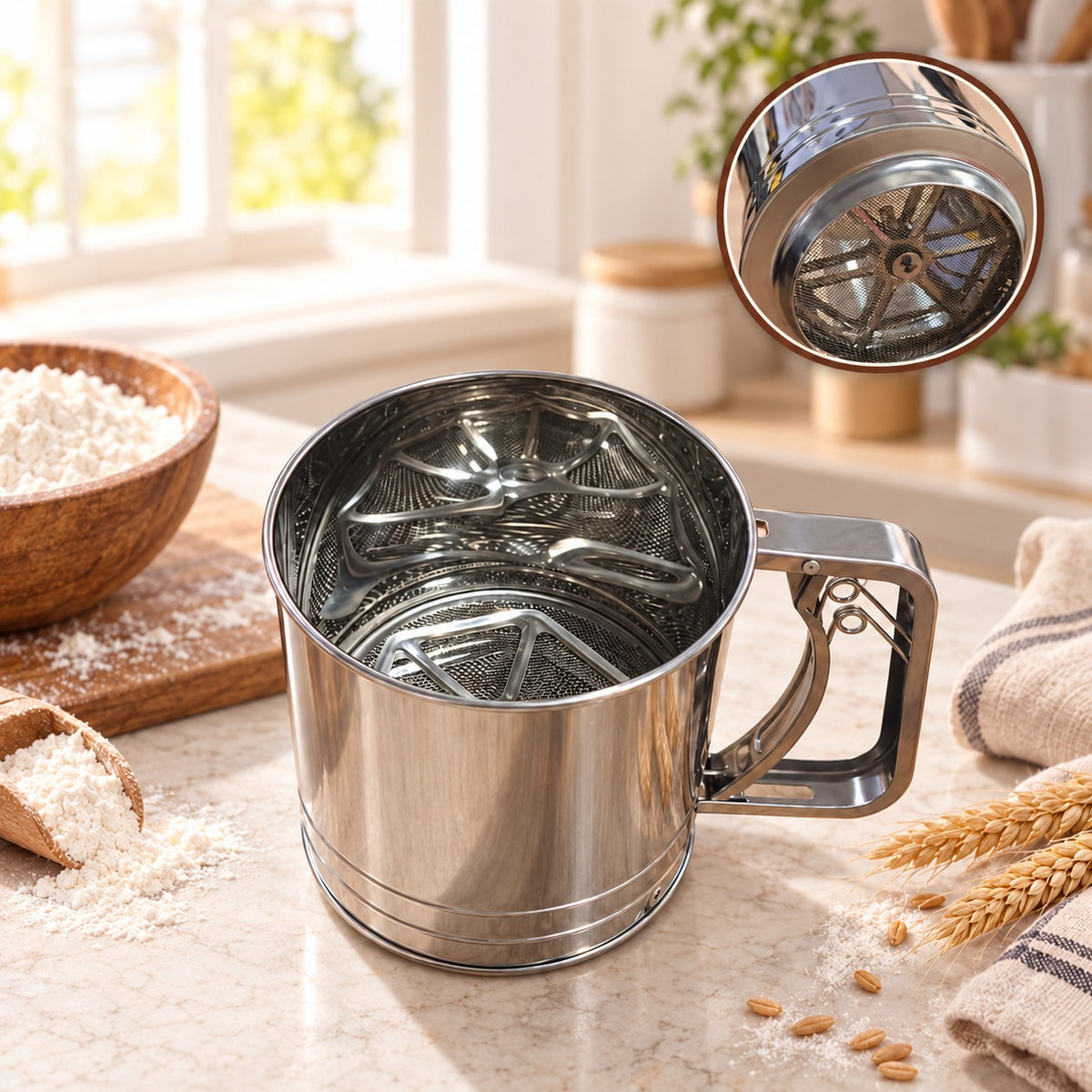 منخل طحين ستانلس ستيل بمقبض | Stainless Steel Flour Sifter with Handle
