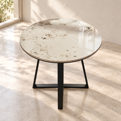 طاولة دائرية بسطح سيراميك وقاعدة سوداء | Round Ceramic-Top Table with Black Base