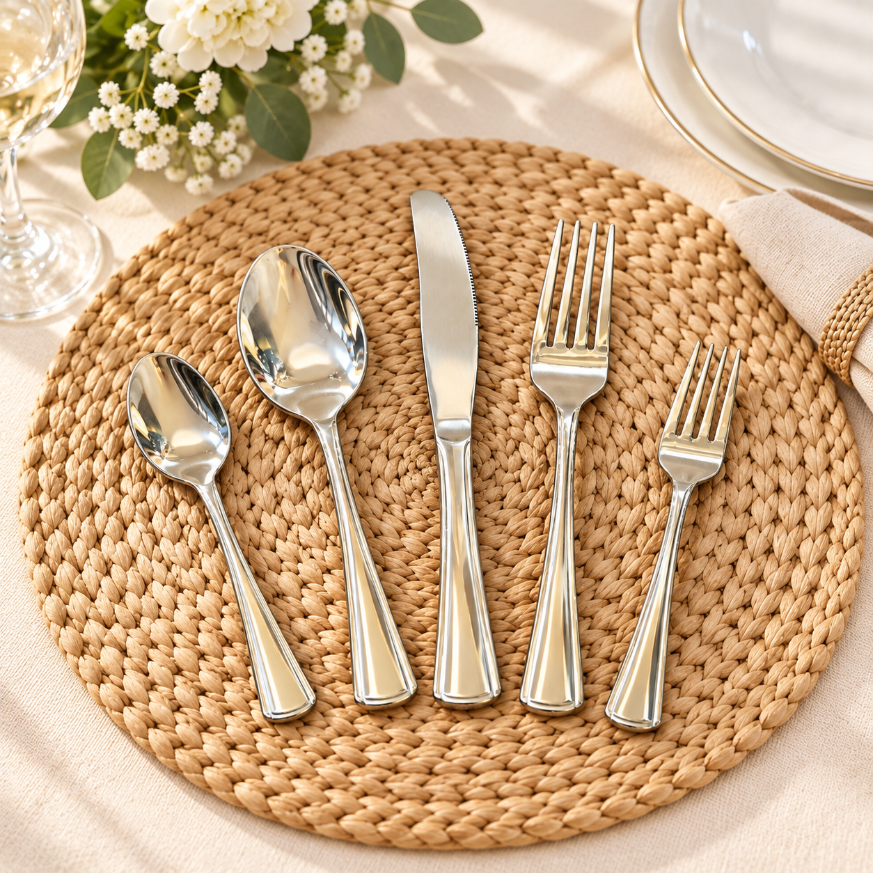 طقم أدوات مائدة فضية 32 قطعة، 32-piece silver cutlery set