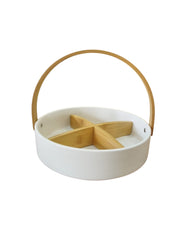 Ceramic Snack Tray with Bamboo Handle