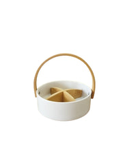 Ceramic Snack Tray with Bamboo Handle