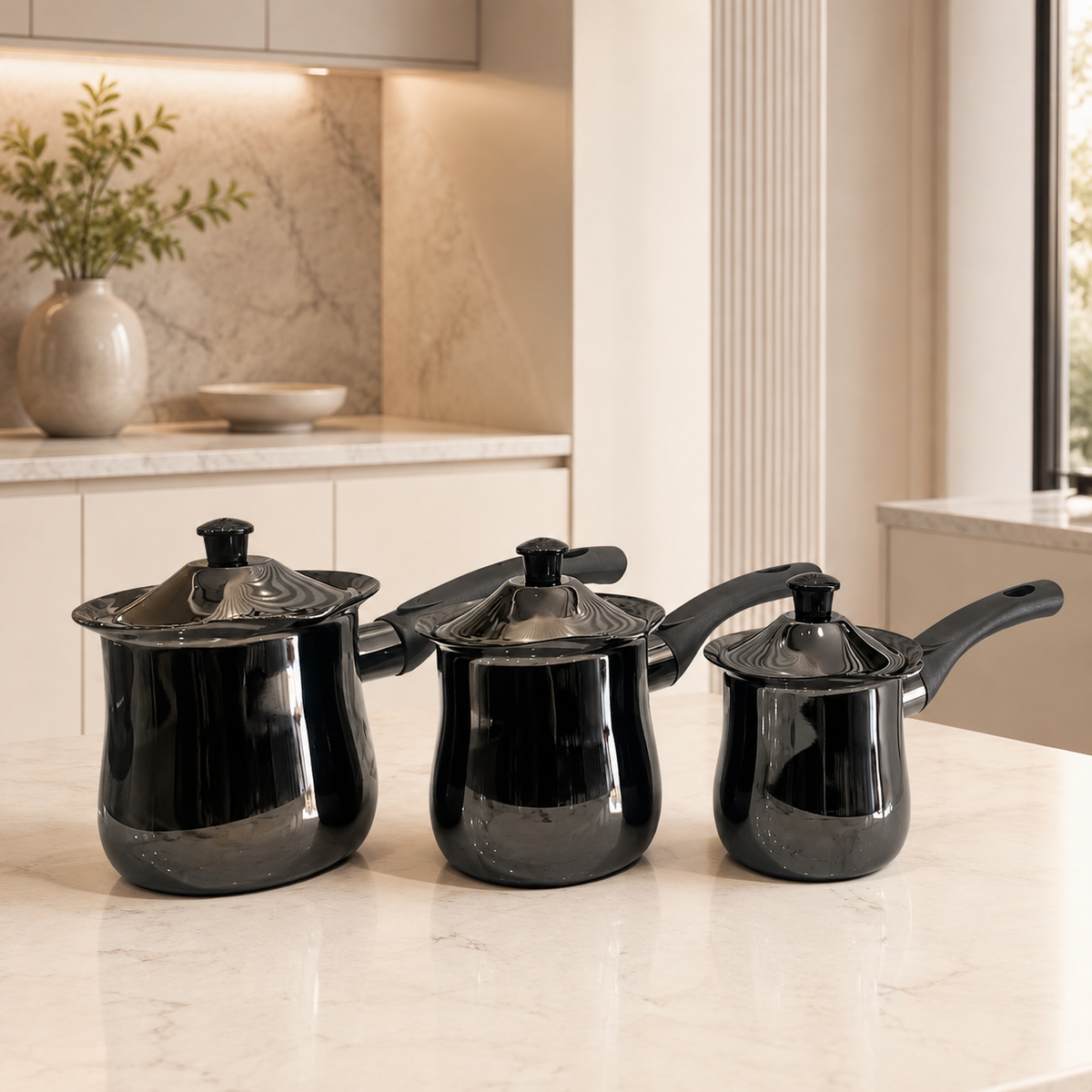 ركوة قهوة تركية سوداء - 3 مقاسات | Black Turkish Coffee Pot Set