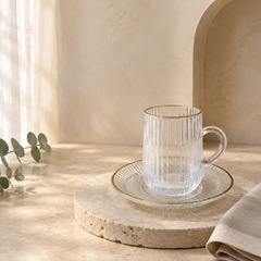 Glass Tea Cup & Saucer Set with Gold Rim