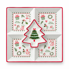 طبق تقديم كريسماس مقسّم مع وعاء بشكل شجرة | Divided Christmas Serving Dish with Tree-Shaped Bowl